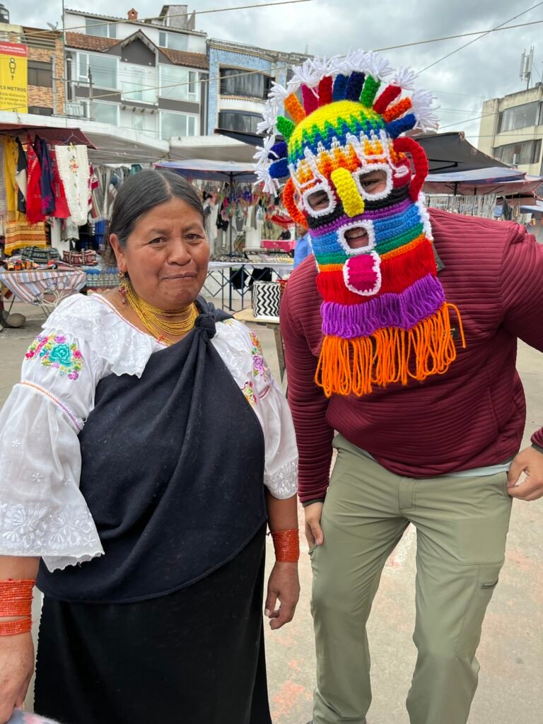 A local Ecuadorian woman. She is an artisan at the Otavalo market in Ecuador. Ecuador travel tips