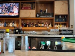 The bar in the Amex Centurion Lounge at Philadelphia Airport