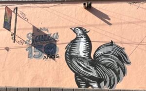 Rooster image on the outside of Casa Sauza in Tequila, Mexico