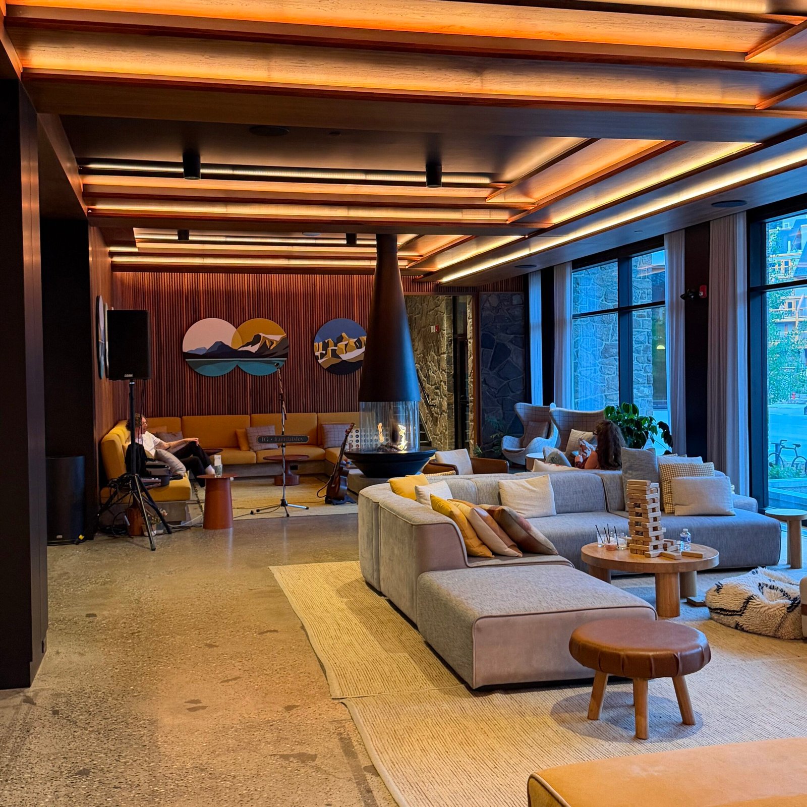 Lobby of Moxy Banff. Moxy Hotel in Banff Alberta